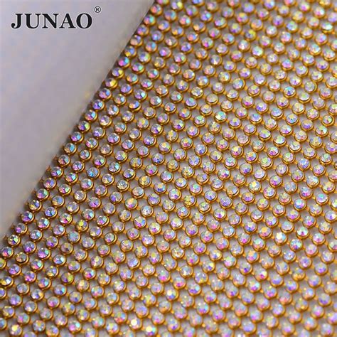 Cm Crystal Ab Rhinestones Gold Metal Trim Aluminum Mesh Glass