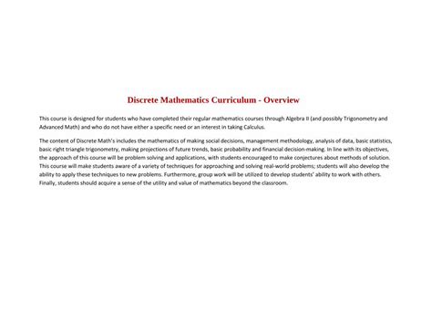 PDF Discrete Mathematics Curriculum Overvie Discrete Mathematics