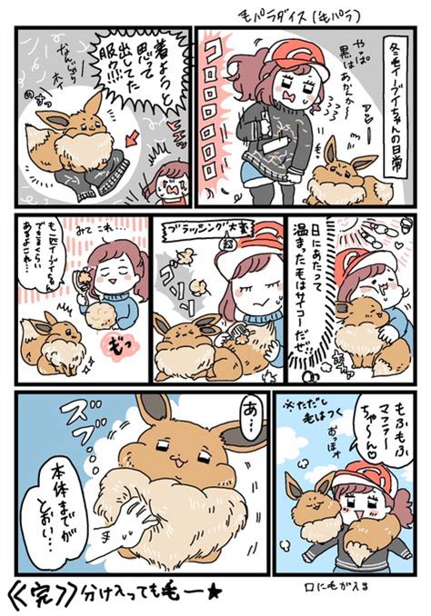 冬毛イーブイちゃんの日常（再掲） せるこ安藤／ゆるイラストとまんが さんのマンガ ツイコミ仮