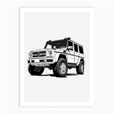 Mercedes Benz G Wagon Line Drawing 6 Art Print by RetroRides Gallery - Fy