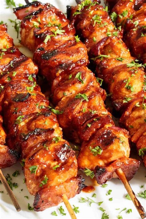 Bacon Bourbon Barbecued Chicken Skewers Recipe Grilled Chicken