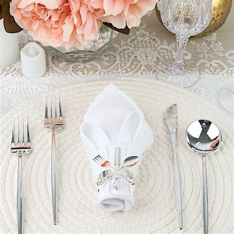 BalsaCircle 4 Silver Round Metallic Dinner Napkin Rings Fork Knife