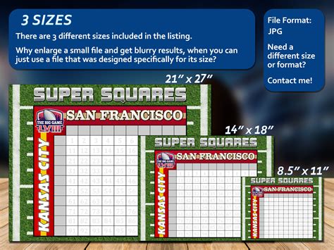 Deluxe Super Squares Football Pool Game Numbered Printable Instant ...