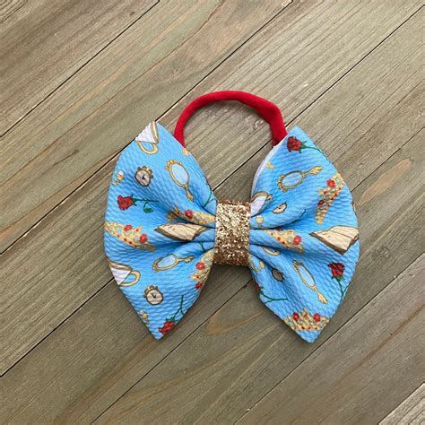 Princess Belle Bow Princess Bow Belle hair bow Blue Bow | Etsy