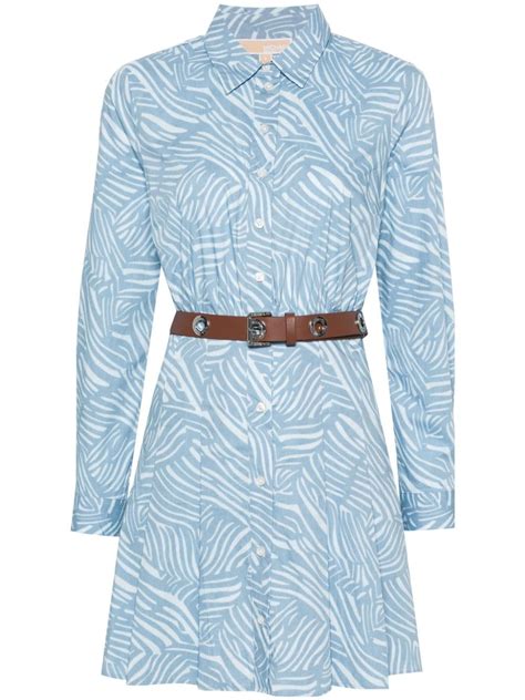 Michael Michael Kors Zebra Print Poplin Mini Dress Blue FARFETCH