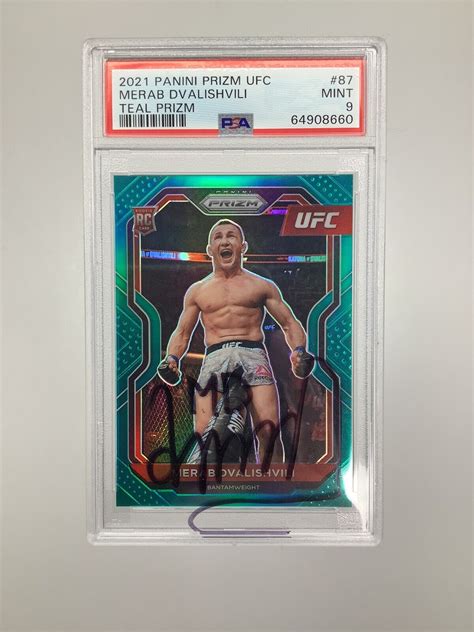 2021 Panini Prizm UFC 87 Merab Dvalishvili Teal 49 Rookie Card PSA 9