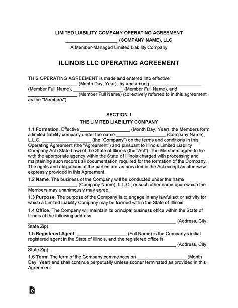 Free Illinois LLC Operating Agreement Templates 2 Secretary Of