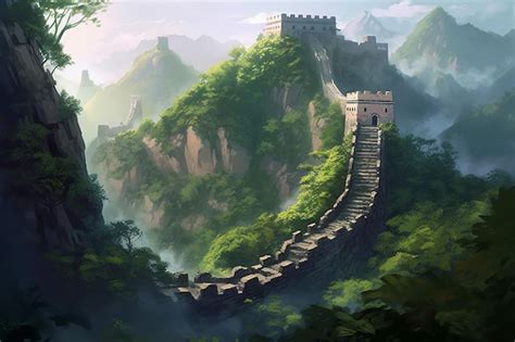 Premium AI Image | The great wall of china painting