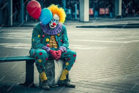 Premium Photo Sad Clown With Balloon Production In Square Of City