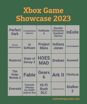 Xbox Game Showcase 2023 Bingo