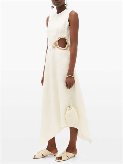 Buy JW Anderson Crystal Embellished Linen Midi Dress Cream At 60 Off