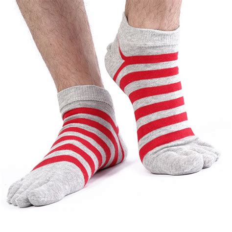 Men Pure Cotton Toe Sock Breathable Absorb Sweat Striped Five Finger Socks Colorful Shining