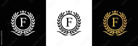 Golden Letter F Laurel Wreath Template Logo Luxury Gold Letter With