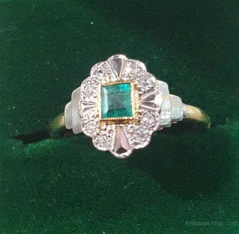 Antiques Atlas Art Deco Natural Emerald 18ct Gold Ring N1 2