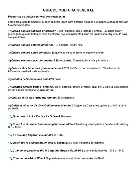 Guia De Cultura General Guia De Cultura General Preguntas De Cultura