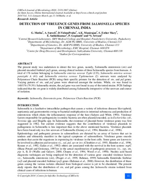 (PDF) DETECTION OF VIRULENCE GENES FROM SALMONELLA SPECIES IN CHENNAI ...