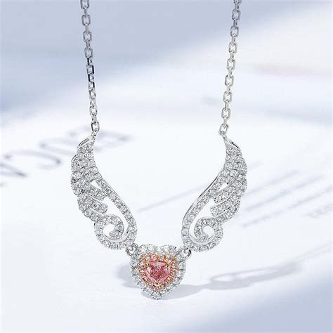 Pink Diamond Heart Angel Wings Pendant Necklace | HX Jewelry