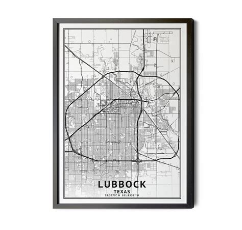 Lubbock Texas Map, Black and White, Coordinates, Map of Lubbock ...