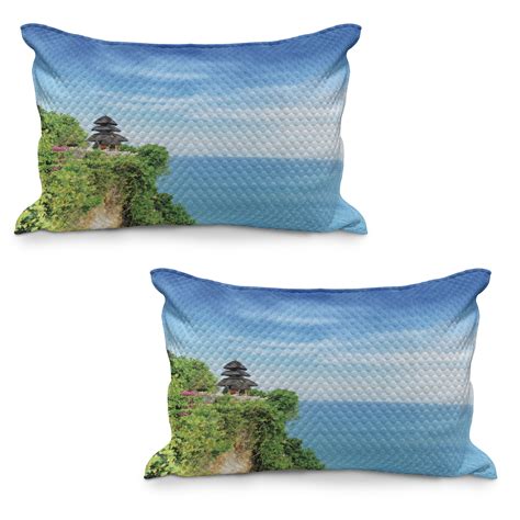 Balinese Quilted Pillowcover Set Of 2 Uluwatu Building Bali Indonesia