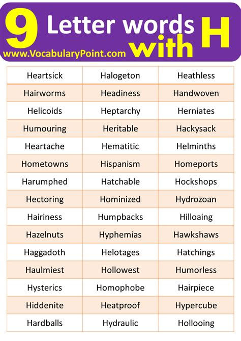 9 Letter Words Starting With H Vocabulary Point