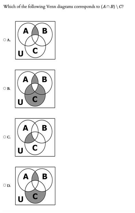 Solved Which Of The Following Venn Diagrams Corresponds To An B C