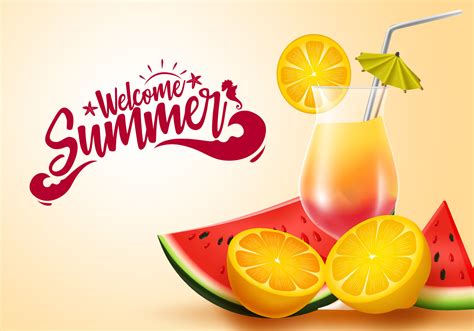 Summer Fruit Vector Banner Design Welcome Summer Greeting Text With