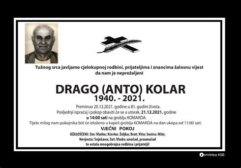 Drago Anto Kolar Osmrtnice Ksb