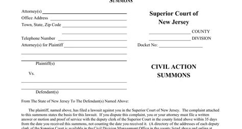 New Jersey Summons Form ≡ Fill Out Printable Pdf Forms Online