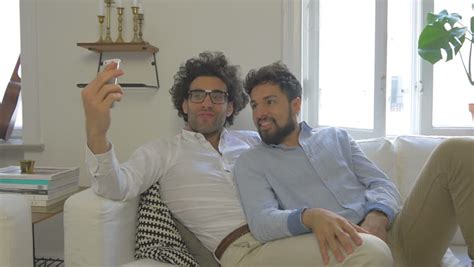 Gay Couple Taking Selfies Together Kissing Stock Footage Video Royalty Free