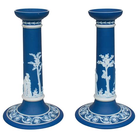 Pair Of Wedgwood Dark Blue Jasperware Candlesticks At 1stdibs Wedgwood Candlesticks Blue