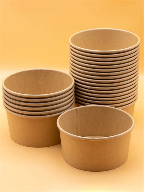 Disposable Takeaway Kraft Paper Salad Bowl With Pet Lid Kraft Paper