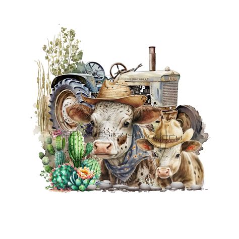 Cow Png Highland Cow Png Calf Clipart Vintage Tractor Png Western Clipart Cactus