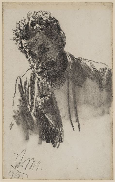 Adolph Von Menzel German Frontal View Of A Bearded Man