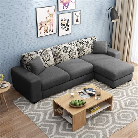 Furny Berlando Seater Fabric Rhs L Shape Sofa Set Dark Grey