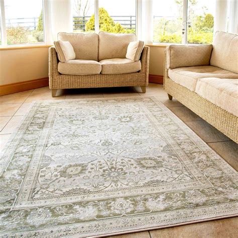 Vintage Traditional Green Floral Living Room Rug | Living Room Rugs ...