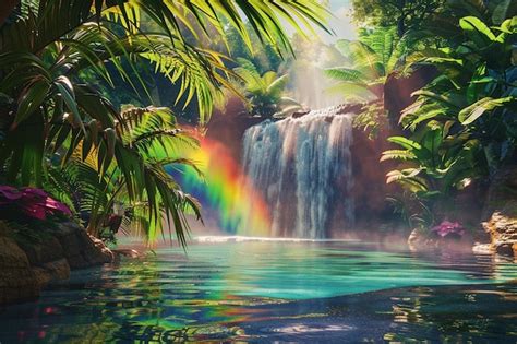 Premium Photo Tropical Paradise With A Rainbow Waterfall Octane