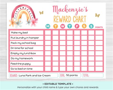 Editable Reward Chart Kids Chore Chart Behaviour Chart For Etsy New