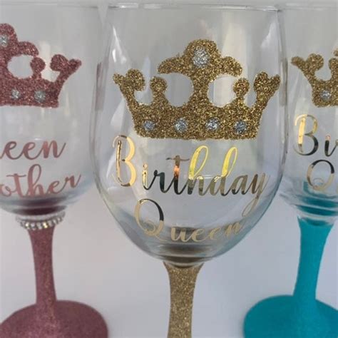 Sale Birthday Queen Glittered Wine Glass Mother S Day Etsy