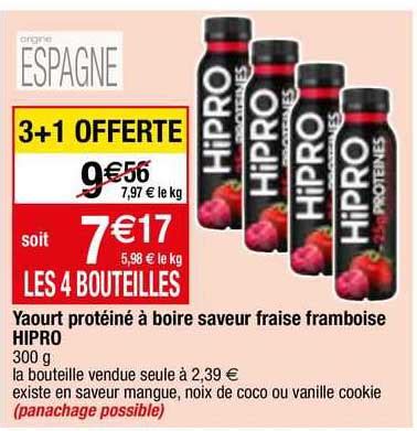 Promo Yaourt Protéiné à Boire Saveur Fraise Framboise Hipro chez Migros