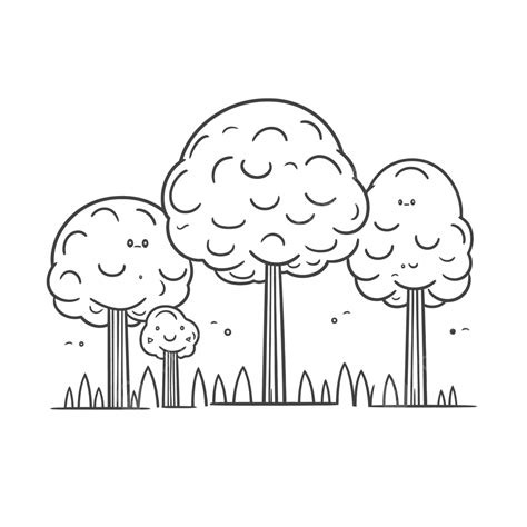 Dibujo De Tres árboles Y Pastos Garabato Esbozo Vector PNG dibujos