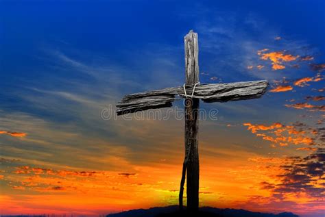 Old Wooden Cross Over Dramatic Sunset Stock Photo Image Of Golgotha