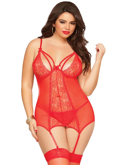 Plus Size Sexy Full Figure BBW Lace And Fishnet Caged Chemise Lingerie