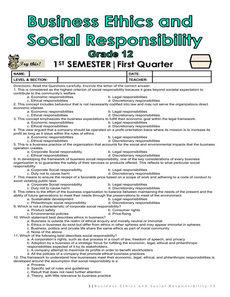 Business Ethics And Social Responsibility Module 1 Grade 12 Fi