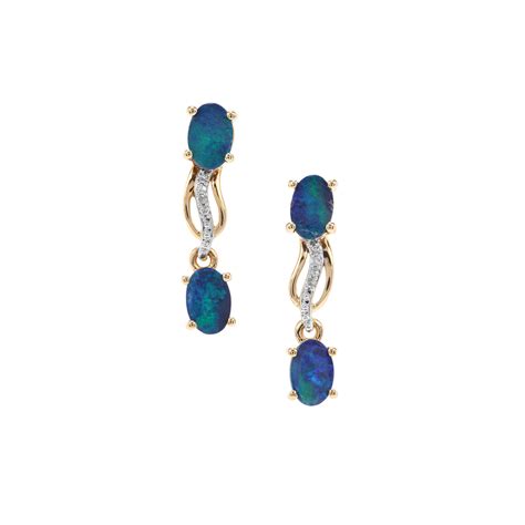 Crystal Opal On Ironstone Diamond K Gold Earrings Gemporia