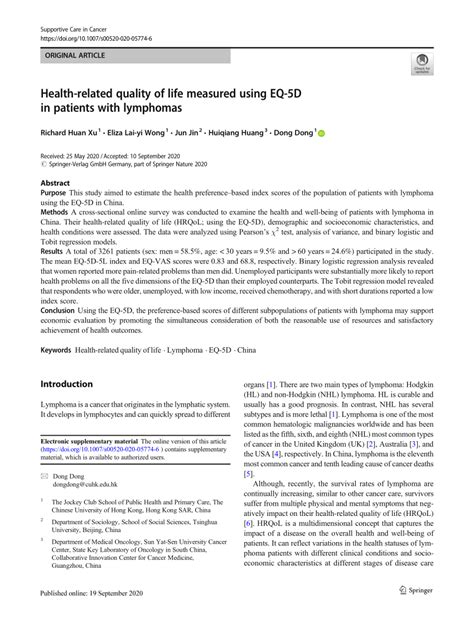 Pdf Health Related Quality Of Life Measured Using Eq 5d In Patients