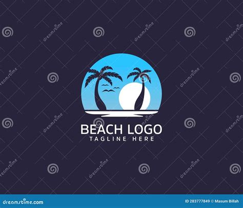 Vacation Logo Design Template With Tropical Palm Trees Moon And Beach