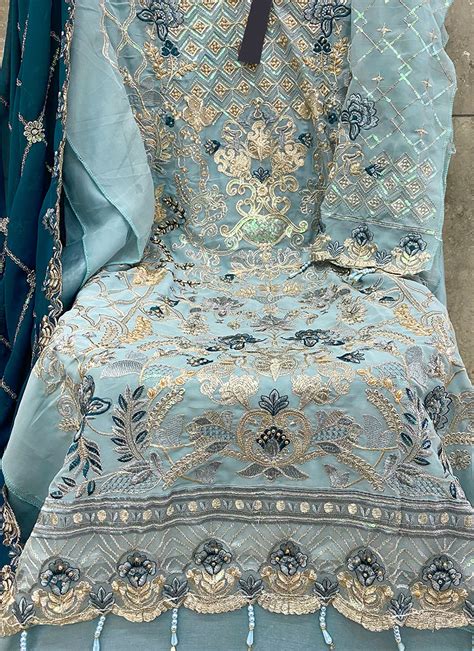 Buy Sky Blue Faux Georgette Embroidery Work Festival Wear Pakistani