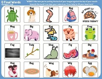 G Final Words Articulation Therapy Freebie Print Go Tpt