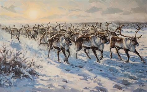 Premium Photo | Graceful Reindeer Migration through the Icy Tundra