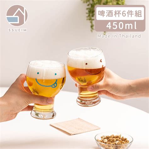 Ssueim 韓國ssueim 微笑款玻璃啤酒杯6件組450ml Pchome 24h購物